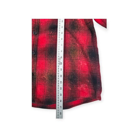 Lemon Aid Red & Black Distressed Plaid Button-Up Shirt Large Pockets - Picture 5 of 10